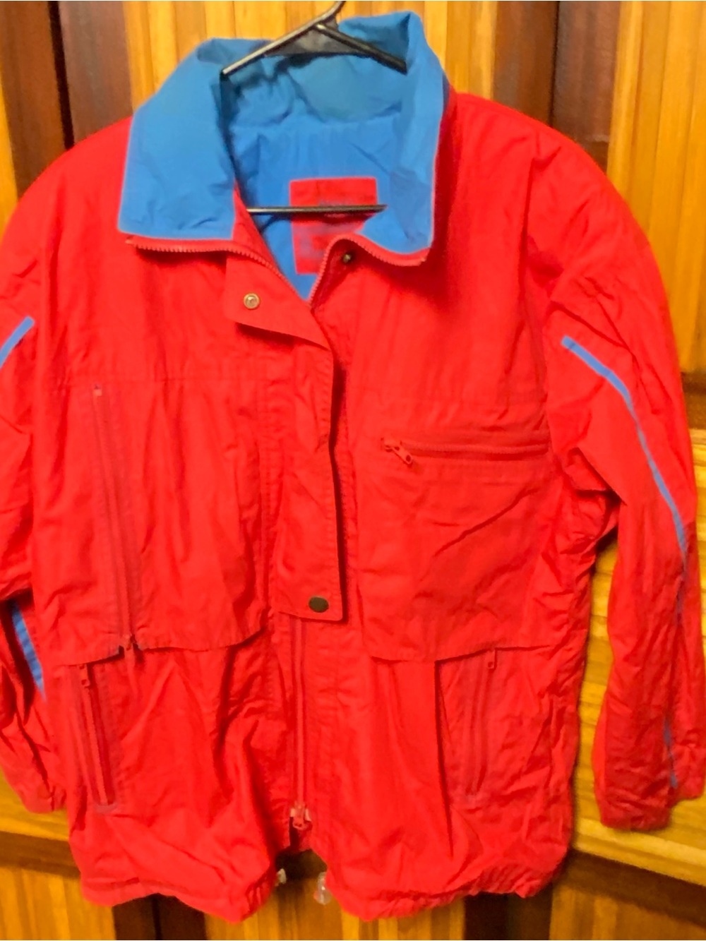London Fog Red Raincoat with Blue Trim